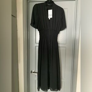 Zara Black Short Sleeve Button Down Dress